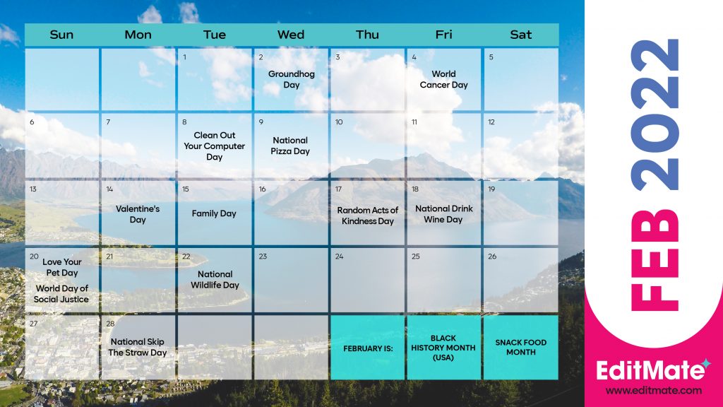 February 2022 Calendar Holidays 2022 Social Media Holiday Calendar - Editmate
