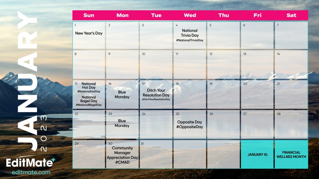 january 2023 social media holiday calendar